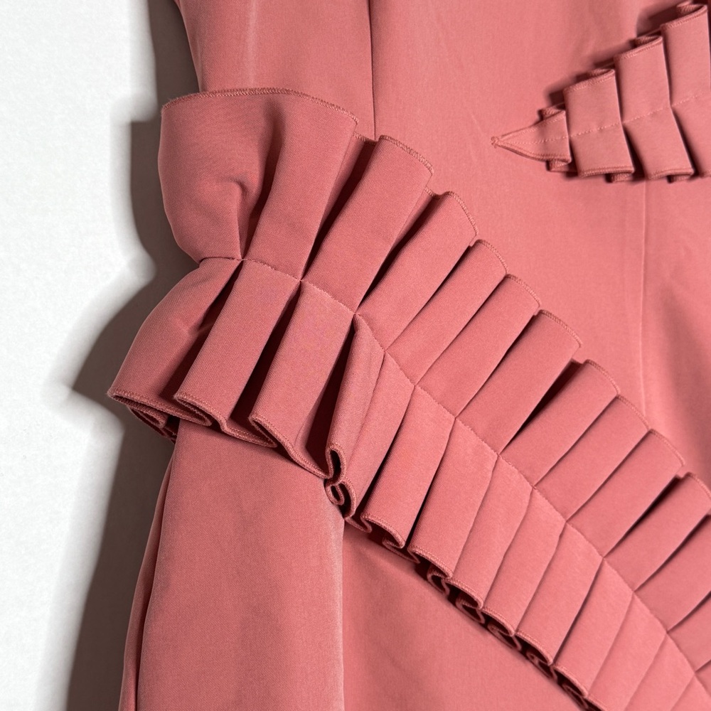 Andrea Iyamah Safia Dress Pink Peach Rose Pleat Ruffle Mini Easter SZ Small - Picture 11 of 16